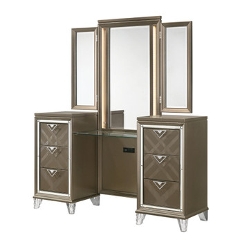 ACME Skylar Vanity Desk & Mirror, LED & Dark Champagne