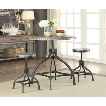 ACME 73125 Fatima 3Pc Pack Adjustable Counter Height Set, Gray Oak