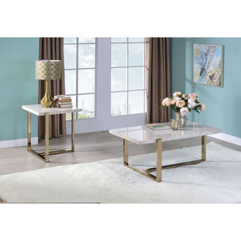 ACME 83105 Feit Coffee Table, Faux Marble & Champagne