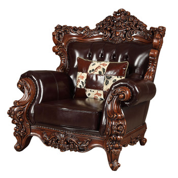 ACME 53072 Forsythia Chair w/1 Pillow, Espresso Top Grain Leather Match & Walnut (1Set/2Ctn)