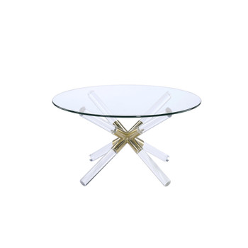 ACME 81025 Kalani Coffee Table, Gold, Clear Acrylic & Clear Glass (1Set/2Ctn)