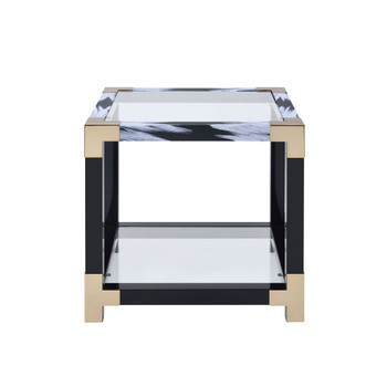 ACME 81002 Lafty End Table, White Brushed & Clear Glass