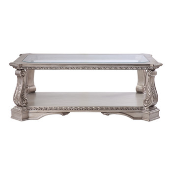 ACME 86930 Northville Coffee Table, Antique Silver & Clear Glass