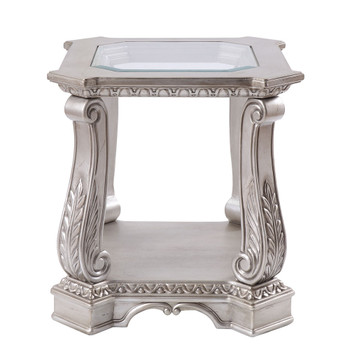 ACME 86932 Northville End Table, Antique Silver & Clear Glass