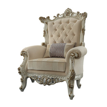 ACME 53463 Picardy II Accent Chair w/1 Pillow, Fabric & Antique Pearl