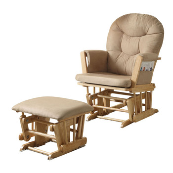 ACME 59332 Rehan 2Pc Pack Glider Chair & Ottoman, Taupe Mfb & Natural Oak