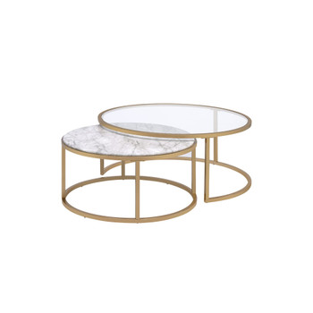 ACME 81110 Shanish 2Pc Pk Nesting Table Set, Faux Marble & Gold