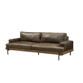 ACME 52475 Silchester Sofa, Oak & Distress Chocolate Top Grain Leather