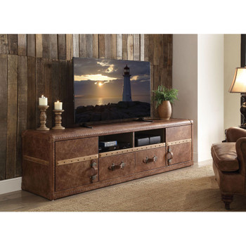 ACME Aberdeen TV Stand, Retro Brown Top Grain Leather