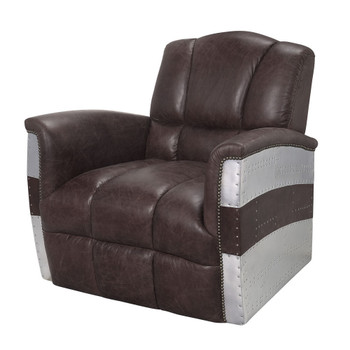 ACME Brancaster Accent Chair, Retro Brown Top Grain Leather & Aluminum