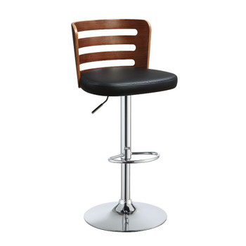 ACME Camila Adjustable Stool w/Swivel (1Pc), Black PU & Walnut, 25"~33" Seat Height