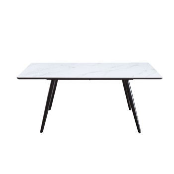 ACME Caspian Dining Table, White Printed Faux Marble & Black Finish