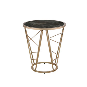 ACME 83302 Cicatrix End Table, Faux Black Marble Glass & Champagne Finish