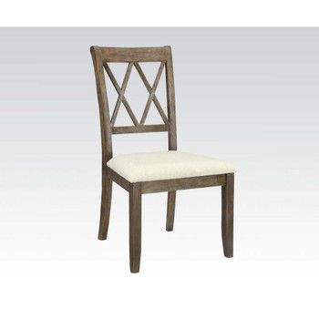 ACME Claudia Side Chair (Set-2), Beige Linen & Salvage Brown