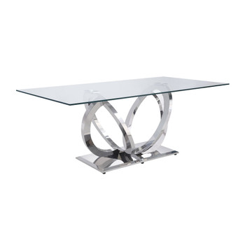 ACME 68260 Finley Dining Table, Clear Glass & Mirrored Silver Finish