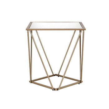 ACME Fogya End Table, Mirrored & Champagne Gold  Finish