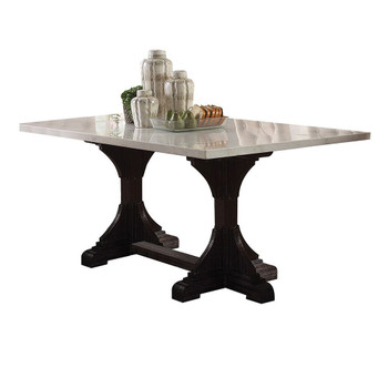 ACME Gerardo Dining Table, White Marble & Weathered Espresso