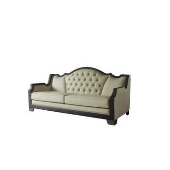 ACME 58810 House Beatrice Sofa with 5 Pillows, Beige PU, Black PU & Charcoal Finish