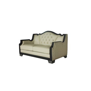 ACME 58811 House Beatrice Loveseat with 2 Pillows, Beige PU, Black PU & Charcoal Finish