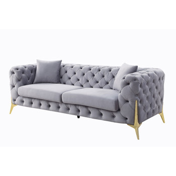 ACME 56115 Jelanea Sofa with 2 Pillows, Gray Velvet & Gold Finish