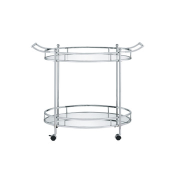 ACME Jinx Serving Cart, Clear Glass & Chrome Finish