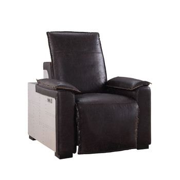 ACME Nernoss Power Motion Recliner, Dark Grain Brown Leather & Aluminum