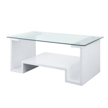 ACME 82360 Nevaeh Coffee Table, Clear Glass & White High Gloss Finish