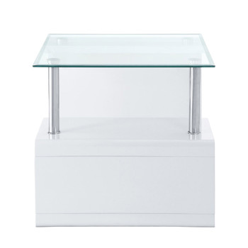 ACME Nevaeh End Table, Clear Glass & White High Gloss Finish