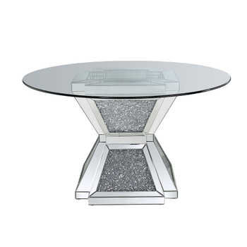 ACME Noralie Dining Table, Clear Glass, Mirrored & Faux Diamonds