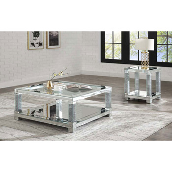 ACME 87995 Noralie Coffee Table, Mirrored & Faux Diamonds