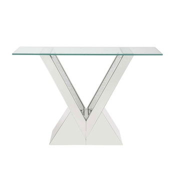 ACME Noralie Console Table, Clear Glass, Mirrored & Faux Diamonds