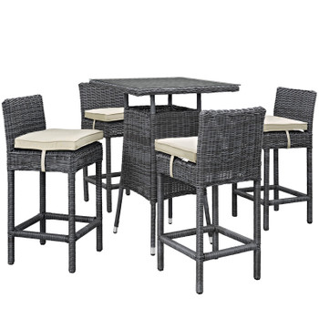 Modway Summon 5 Piece Outdoor Patio Sunbrella® Pub Set EEI-1971-GRY-BEI-SET