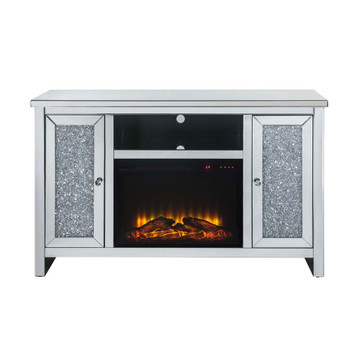 ACME Noralie TV Stand w/Fireplace, Mirrored & Faux Diamonds