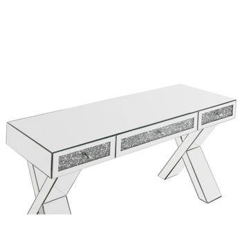 ACME 93116 Noralie Writing Desk, Clear Glass, Mirrored & Faux Diamonds