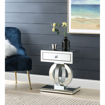 ACME 97935 Ornat Accent Table, Mirrored & Faux Diamonds