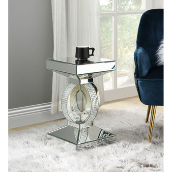 ACME 97936 Ornat Accent Table, Mirrored & Faux Diamonds