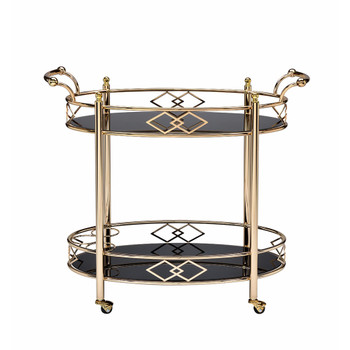 ACME Ottesen Serving Cart, Gold & Black Glass