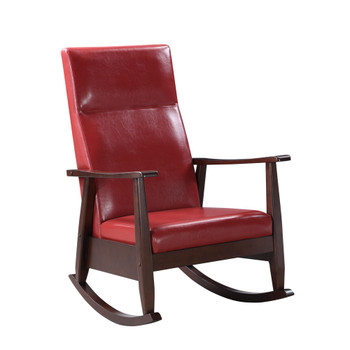 ACME Raina Rocking Chair, Red PU & Espresso Finish