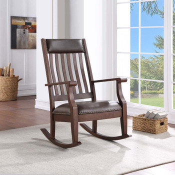 ACME 59937 Raina Rocking Chair, Brown PU & Walnut Finish