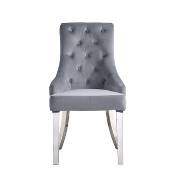 ACME Satinka Side Chair, Gray Fabric & Mirrored Silver Finish