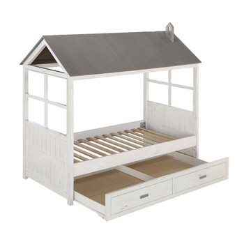ACME Tree House II Twin Bed, Weathered White & Washed Gray (1Set/3Ctn)