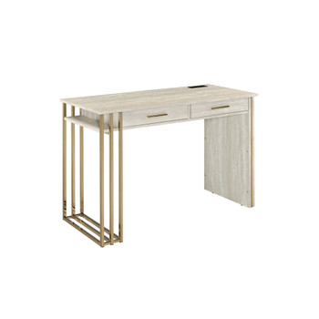 ACME Tyeid Built-in USB Port Writing Desk, Antique White & Gold Finish