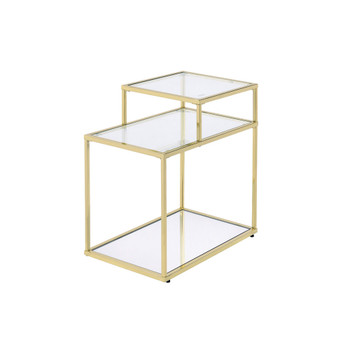 ACME Uchenna Side Table, Clear Glass & Gold Finish