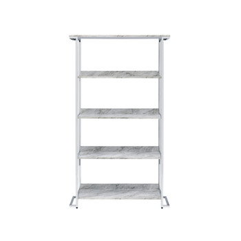 ACME Visage Bookcase, White Printed Faux Marble & Chrome