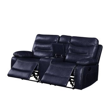 ACME 55371 Aashi Loveseat with Console (Motion), Navy Leather-Gel Match