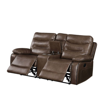 ACME 55421 Aashi Loveseat with Console (Motion), Brown Leather-Gel Match