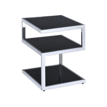 ACME 81848 Alyea Side Table, Chrome & Black Glass