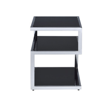 ACME Alyea Side Table, Chrome & Black Glass