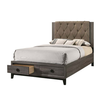 ACME 27667EK Avantika Eastern King Bed with Storage, Fabric & Rustic Gray Oak