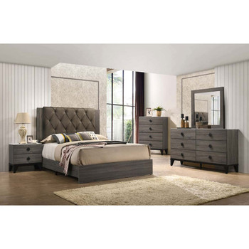 ACME 27680Q Avantika Queen Bed, Fabric & Rustic Gray Oak